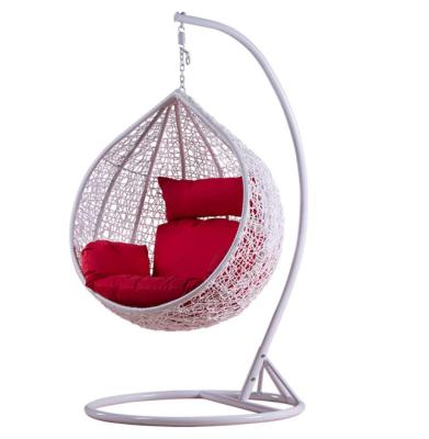 China Outdoor Weather Furniture Rattan Egg Shaped Hanging Occasional Chair Cradle Chair With Cushions for sale