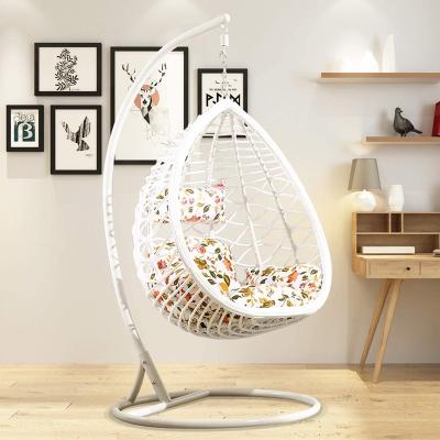 China Outdoor Swing Chair White Hanging Hammock Swing Rattan Egg Chair Balcony Cradle Chair for sale