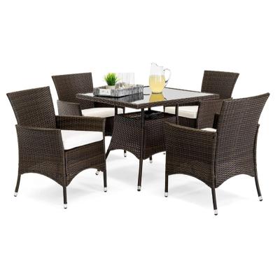 China Outdoor Indoor Outdoor Wicker Weather Furniture 5-Piece Patio Dining Table Furniture Set With Umbrella Cutout for sale