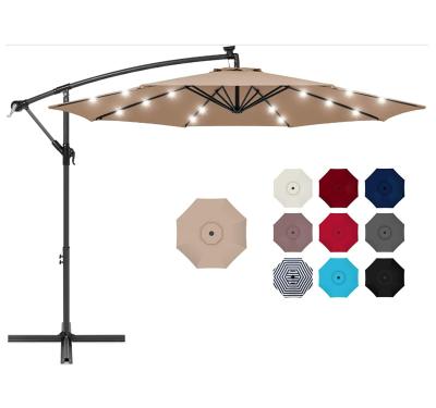 China Modern Outdoor Patio 10ft Solar Powered LED Offset Hanging Market Patio Umbrella For Backyard for sale