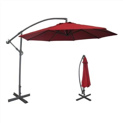 China Contemporary Red Portable Polyester Fabric 10ft Offset Hanging Patio Umbrella With Cross Base for sale