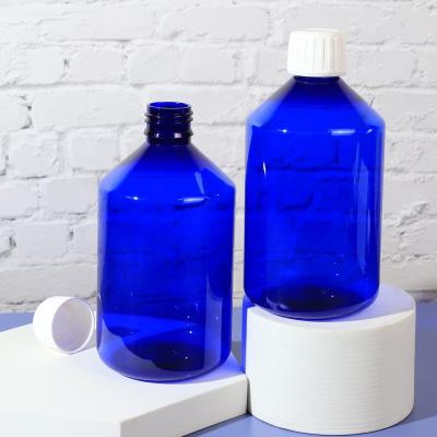 China Personal Skin Care Packaging Custom Neck Size 28/410 Blue Shampoo Bottle 500ml PET Plastic Cosmetic Bottle for sale