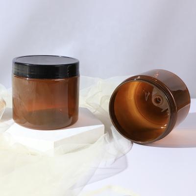 China Personal Skin Care Packaging Neck Size 89/400 Tea Color Jar 500ml Custom PET Amber Plastic Jar For Cream for sale