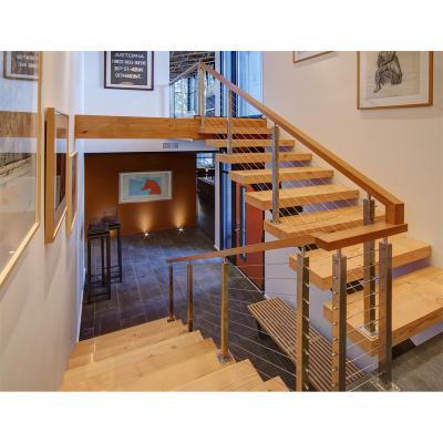 China Modern High Quality Indoor Industrial Floating Solid Wood Staircase Steps Streads System for sale