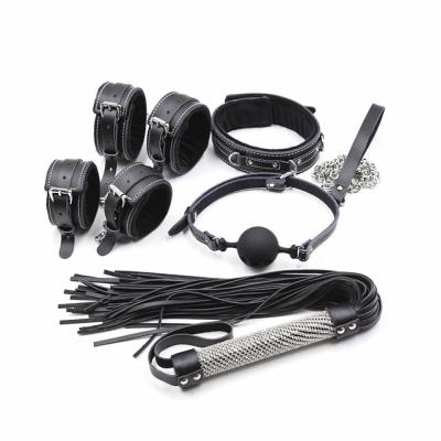 China BDSM Sex Bondage Toys SM Suit Male And Female Sex Leather 5-Piece Set Hand And Foot Neck Cuffs for sale