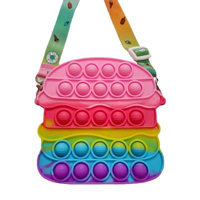 China New Fashion Burger Shape Beach Bag Student Shoulder Bag Finger Press Bubble Toy Pest Control Pioneer Silicone Coin Purse For Kids for sale