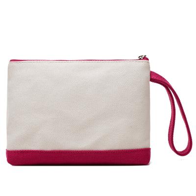 China Fashion Custom Logo Clutch Bag Cotton Splicing Wrist Cosmetic Bag for sale