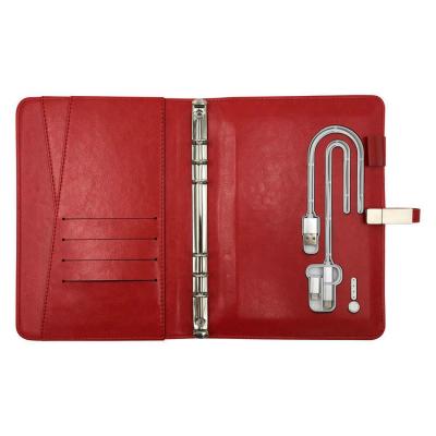 China Red Genuine Leather Hardcover Book A5 Planner Notebook Cover with Power Bank and USB for sale