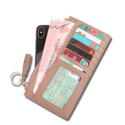 China Durable Faux Leather ID Card Holder With Strap Women Credit Card Holder With Pockets for sale