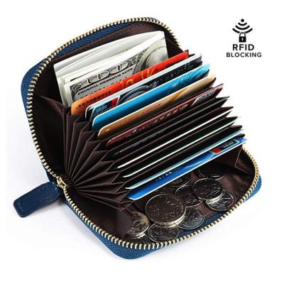 China Multifunctional Card Holder Credit Durable Genuine Leather Card Case with Zipper Around Closure for sale