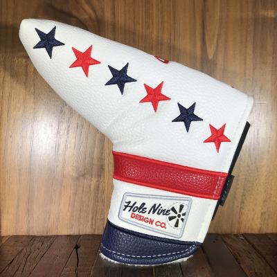 China Durable Custom Golf Red White Leather Blade Putter Stripes Star Embroidery Key Cover for sale