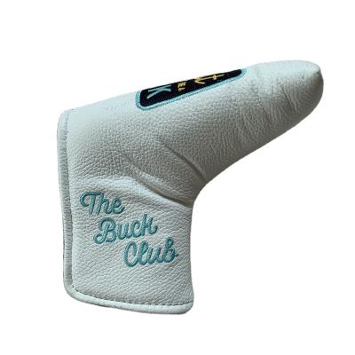 China Custom Logo Golf Embroidery Durable Genuine Leather Putter Head Wood Cover for sale