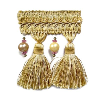 China Factory Direct High Quality Beaded Fringe Tassel Trim With Pompom Balls for sale