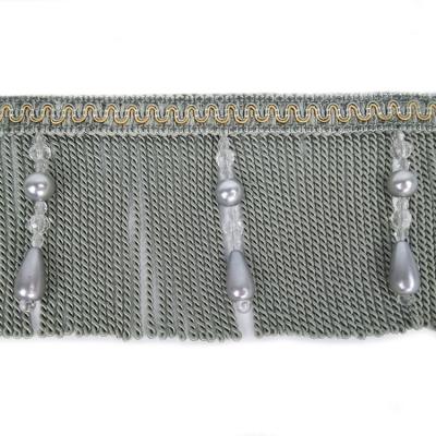 China Curtain Crystal Beads Decorative Wire Tassels Silver Gray Bullion Fringe for sale