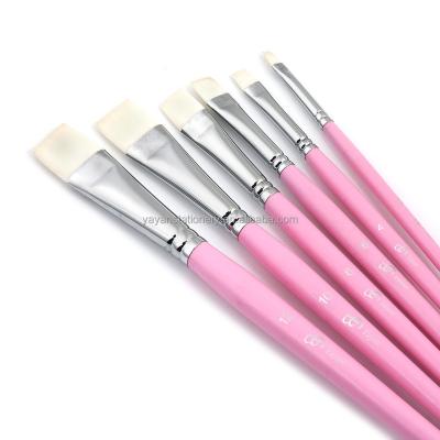 China 6PCS/SET Pink Short Artist Acrylic & Watercolor Paint Brushes & Kids Watercolor Gouache Oil Painting White Synthetic Nylon Hair Handle for sale