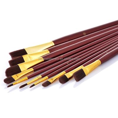 China Wholesale Synthetic Filbert Flat Hair Bulk Head Rigger Wine Red Wine Red Taklon Nylon Brushes for Watercolor Acrylic Oil Painting for sale