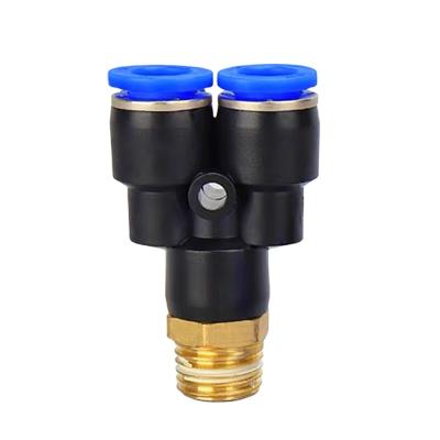 China Plastic+bras PX Y Type 3 Way Thread Body Fitting Air Hose Brass Male Plastic Pneumatic Hose Quick Connector for sale