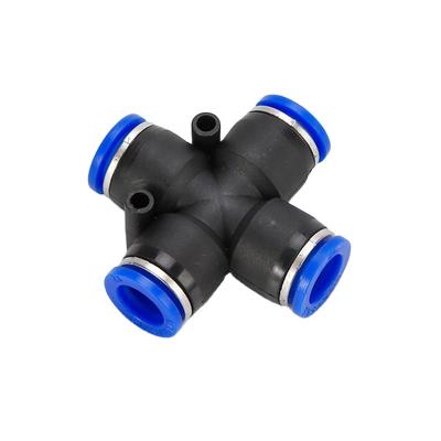 China Building Material Stores Plastic Pneumatic 4 Way Cross PU Connector Air Duct Quick Fit Air Hose Connect Push In To Connect Pneumatic Fitting for sale