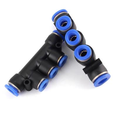 China Building Material Stores Pneumatic Speed ​​Control 5 Way Branch Plastic Valve Quick Push In Air Hose Fitting Connector for sale