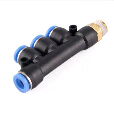 China Building Material Stores Fitting 5 Way Pneumatic Brass Thread Male Air Hose Fitting Pneumatic Quick Connector for sale