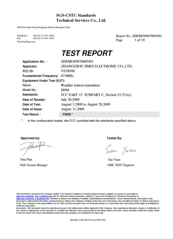 FCC - Fujian Jimei Electronic Co., Ltd.