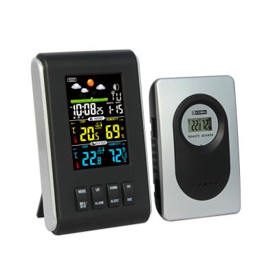 China Class H103G-color weather forecast temperature station LCD table alarm clock color screen wireless outdoor weather station for sale