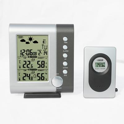 China Class H105G Digital Weather Forecast Temperature Station High Quality LCD Tabletop Weather Station Wireless Alarm Clock for sale