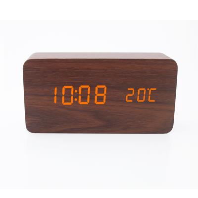 China Class H6002 Warm Wood Salling LED Table Alarm Clock Led Alarm Desktop Clock Led Light Sound Control 3 Alarm Setting for sale