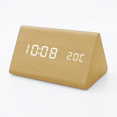 China Class H6003 Hot Sale LED Wooden Alarm Clock Table Digital Alarm Clock Sound Control Led Alarms 3 Setting Light for sale