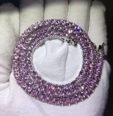 China 4MM Factory Direct Diamond Pink Zircon Tennis Necklace Hip Hop Jewelry for sale