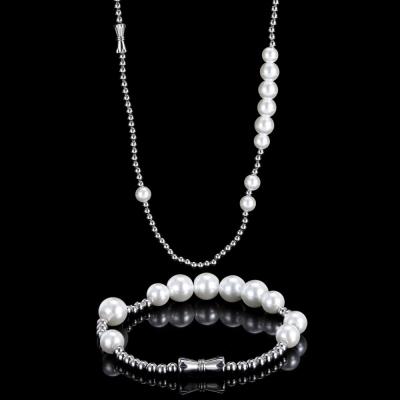 China NUOYA Pearl Necklace Jewelry Stainless Steel Environmental Friendly Beads Chains Glass Bead Necklace Necklace For Women for sale