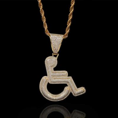 China Wholesale Hip Hop Jewelry 18K Gold Wheelchair Logo Personality Pendant Copper Zircon Environmental Friendly Pendant for sale