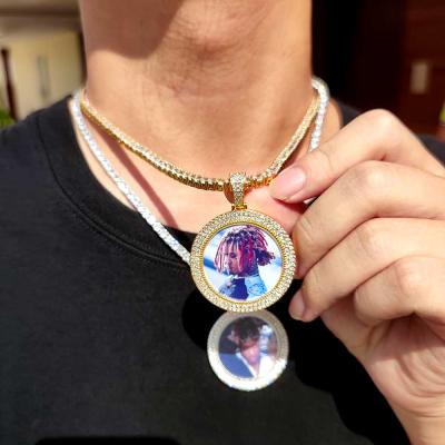 China Environmentally Friendly Custom Hip Hop Memory Photo Pendant Iced Out Double Row Zircon Photo Medallions Frames Pendant for sale