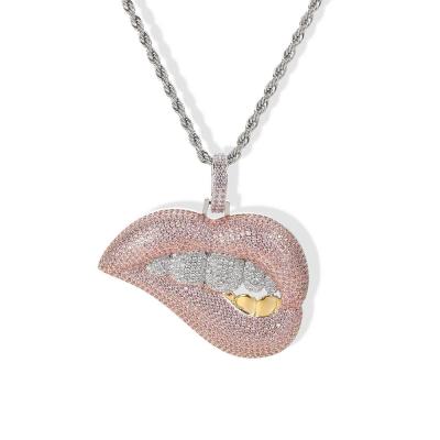 China Rose Diamond Pendant Zirconia Lips Pendant Diamond Iced Out Lip Necklace from Hiphop Hip Hop for sale