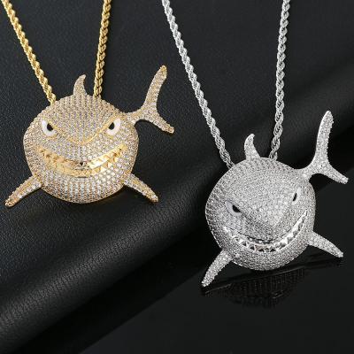 China Environmental Friendly Men's Brass CZ Pendant Iced Out Cubic Zircon Necklace Hip Hop Shark Bling Bling Pendant for sale