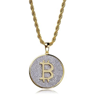 China Hot Selling Hiphop Amazon Personalized Bitcoin Micro Zircon Hip Hop Pendant Necklace for sale