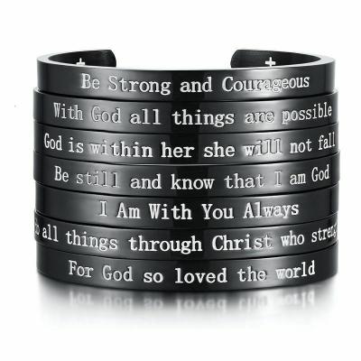 China Customizable Bible Inspired Psalms Hiphop Stainless Steel God Letter Cuff Bracelet for sale