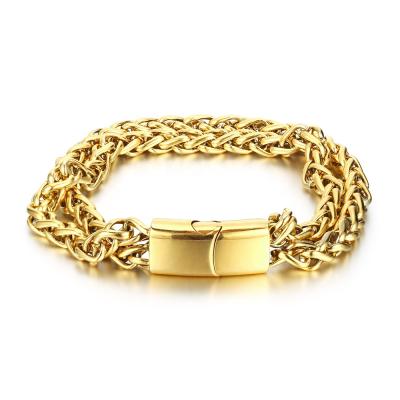 China Environmental Friendly Stainless Steel Bangle Gold Plated Layer New Link Bracelets For Women for sale