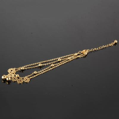 China Hot Selling Hiphop Ladies Fashion Lucky Transfer Copper Coin Bell 18K Gold Plated Stainless Steel Anklet Chain for sale