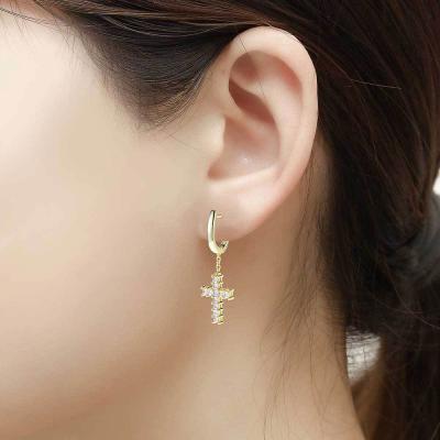 China Hiphop Fashion Earrings Trend 2021 Cross Earrings Men Gold Plated Circle Diamond Drop Earrings Women's for sale