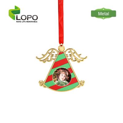 China Chirstmas Decor Lopo 2021 New Arrivals Sublimation Metal Ornaments Masks Christmas Angel Shape Ornaments for sale