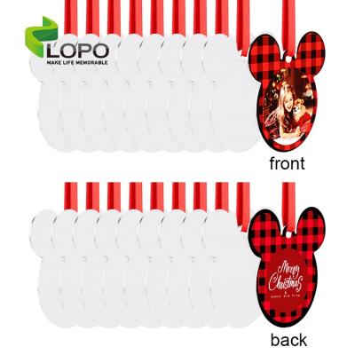 China 2021 LOPO Sublimation Aluminum Blanks Bulk Pendants Christmas Ornaments Double Side Printable Aluminum Mickey Mouse Shape Christmas Ornament for sale