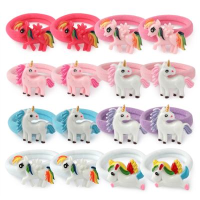 China Cute Cartoon Unicorn Nylon Rubber Band Hair Ties DIY High Flexibility Kids Unicorn Resin Accessories Hair Ring for sale