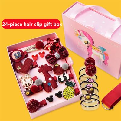 China Sweet Factory Wholesale New 24 Piece Children's Hair Accessories Gift Box Set Girl Hairpin Elastic Bands for sale