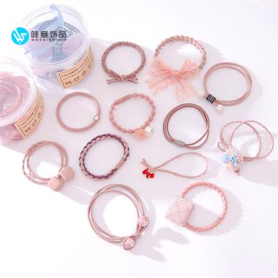 China Elegant High Flexibility Fancy Candy Color Colorful Soft Ponytail 12 Pieces Set Elastic Hair Bands for sale