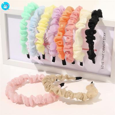 China Shiny Headbands Mesh Headband Korean Pleated Fashion Color Lace Hair Band Headwear Sweet Candy Girls Summer for sale