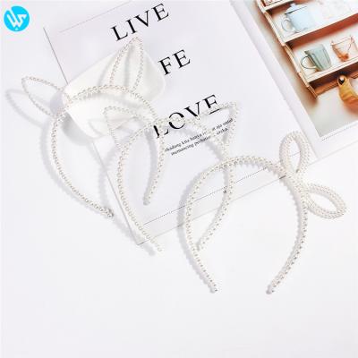 China Cute Cat Ear Hair Circle Frame Women Large Pearls Sweet Elegant Hairband Headwear For Girls for sale