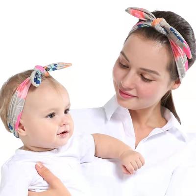 China Fashion Baby and Mother's Headband and Child Bunny Turban Hair Bands Parent-child Family Headwear Kids Floral Top Knot Headband for sale