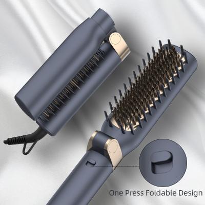 China Ionic Folding Hair Brush Comb Straightening Brush Heated Gray Ginger Electric Hair Straightener Brush for sale