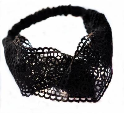 China Cool Hair Decoration Fashion Turban Headbands Women Spring Summer Chiffon Headband Head Wraps Wide Black White Lace Hair Accessories for sale